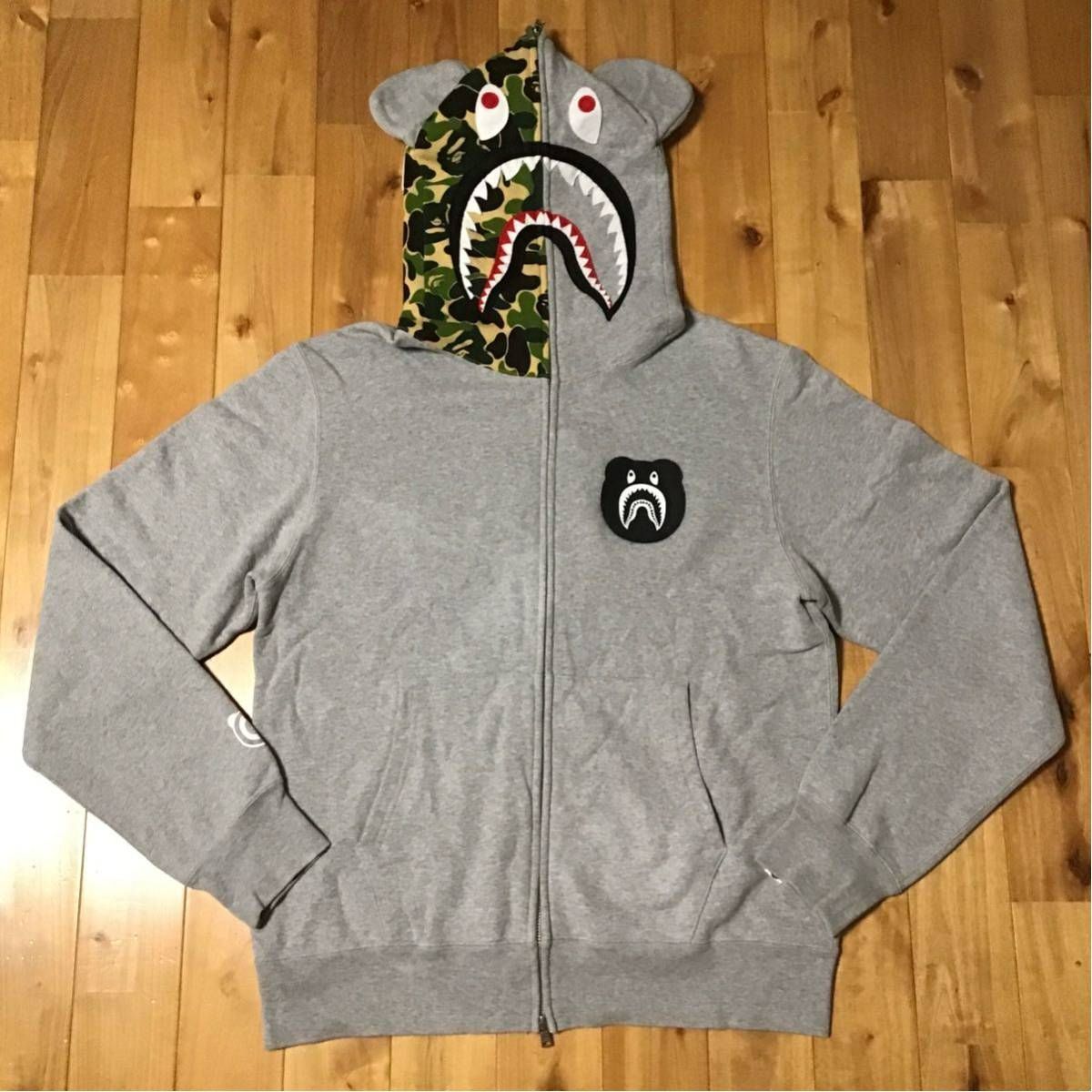 BE@R shark full zip hoodie Lサイズ グレー a bathing ape BAPE camo