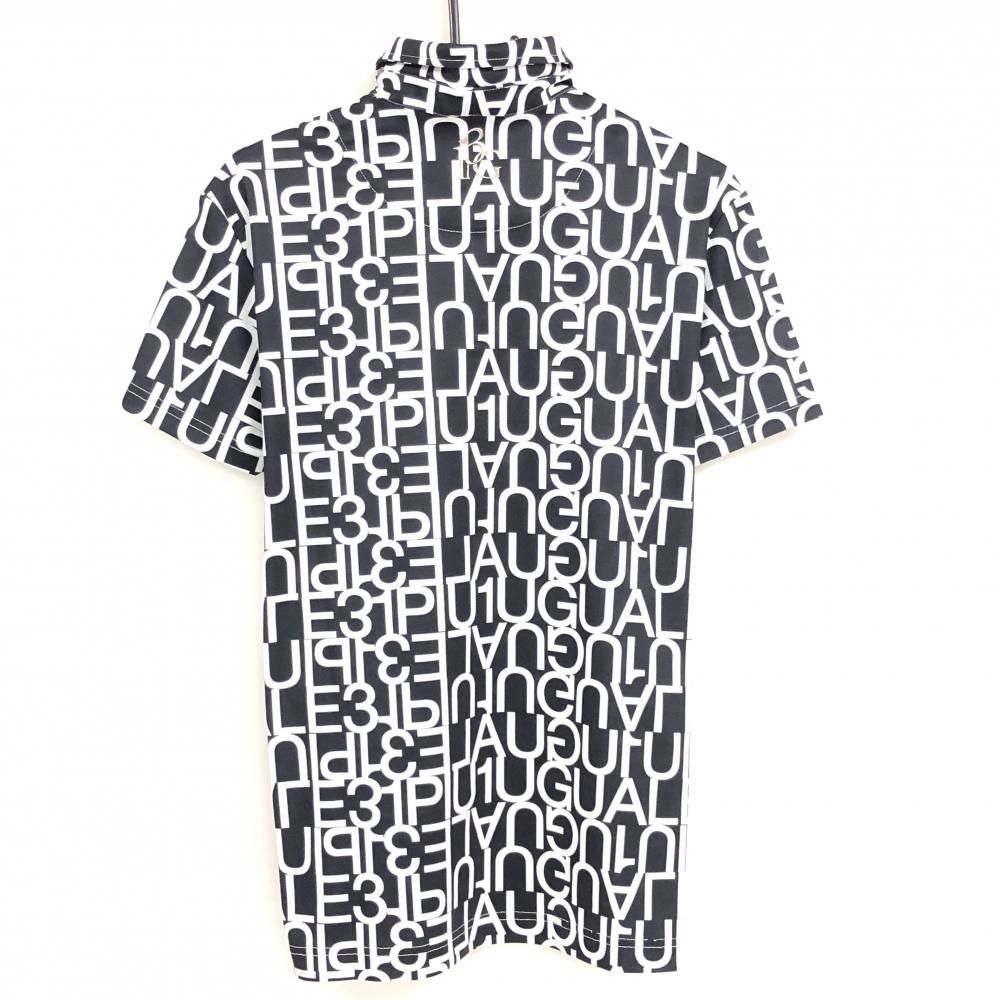 ウノピゥウノウグァーレトレゴルフ 半袖ポロシャツ 黒×白 ロゴ総柄 メンズ IV M ゴルフウェア 1PIU1UGUALE3