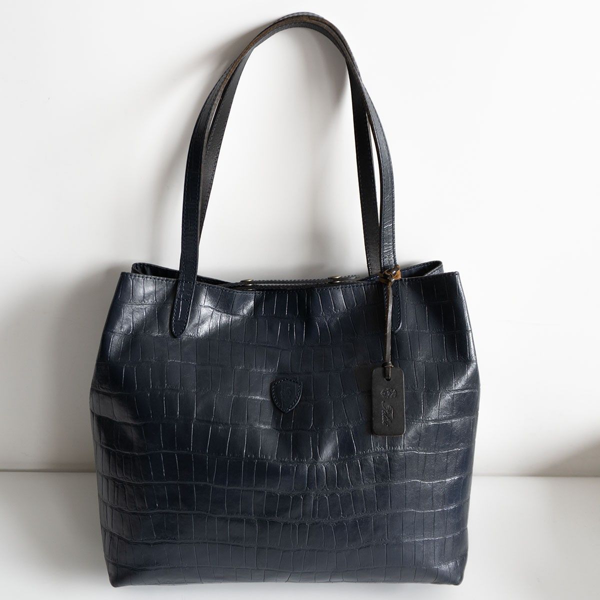 【1円スタート】【美品】FELISI 【15-50/SA クロコ型押しレザー トートバッグ】ブラック 肩掛け可能 MADE IN ITALY BAG 519075 A4サイズ可 ファッション フェリージ Felisi クロコ型押し トート