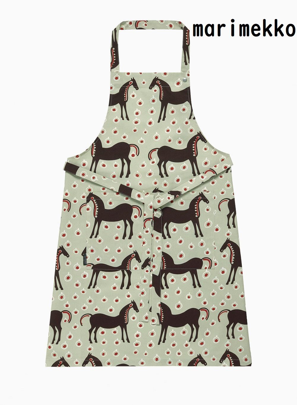 新品 マリメッコ ムスタタンマ エプロン marimekko マリメッコ ムスタタンマ 馬 エプロン グリーン 北欧