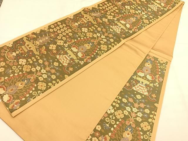 花 金色 短冊 平和屋着物◎六通柄 本袋帯 円 金糸 引箔 正絹 逸品 BAAU4991hv 平和