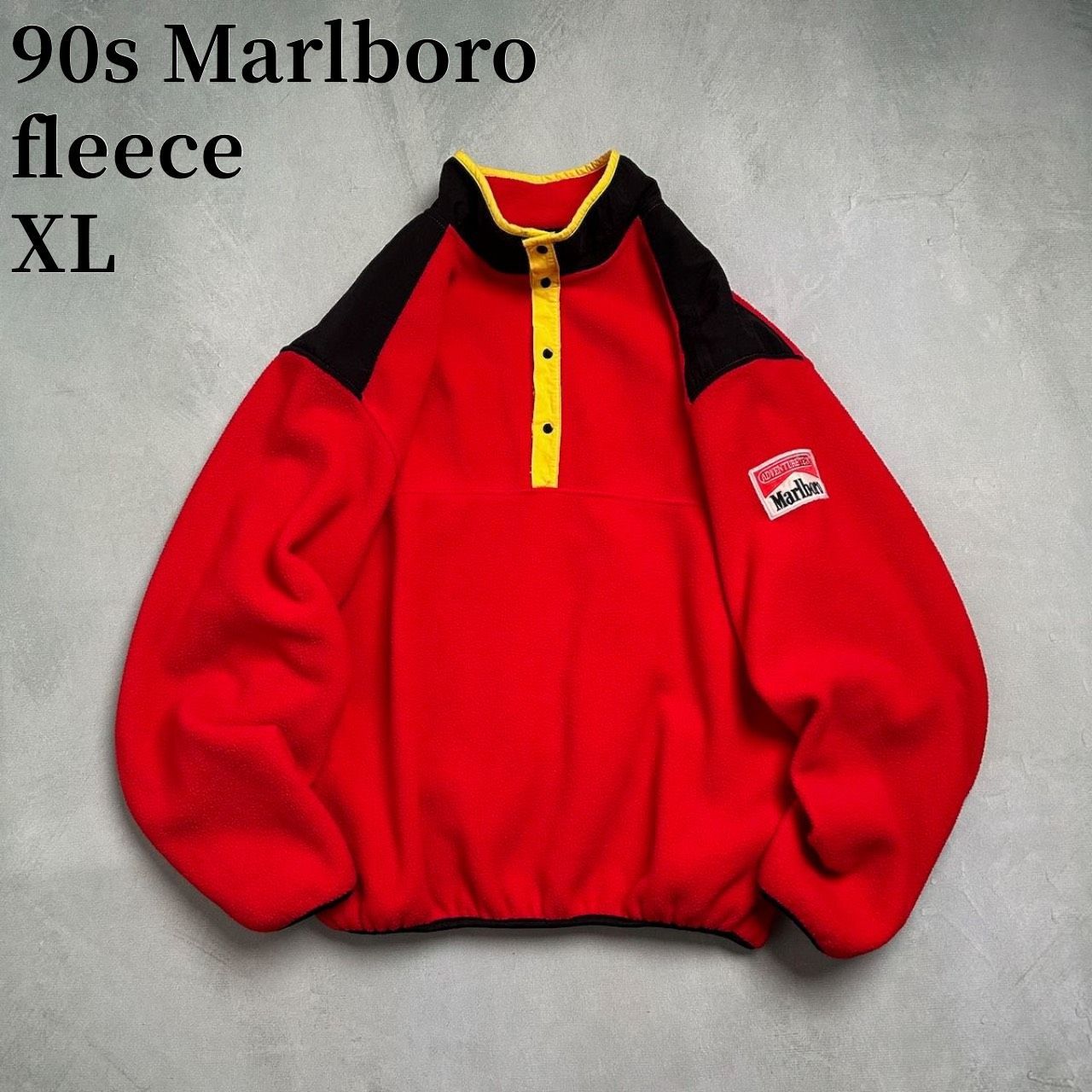90s Marlboro フリース　スナップ　ハーフボタン　プルオーバー　XL レッド 古着