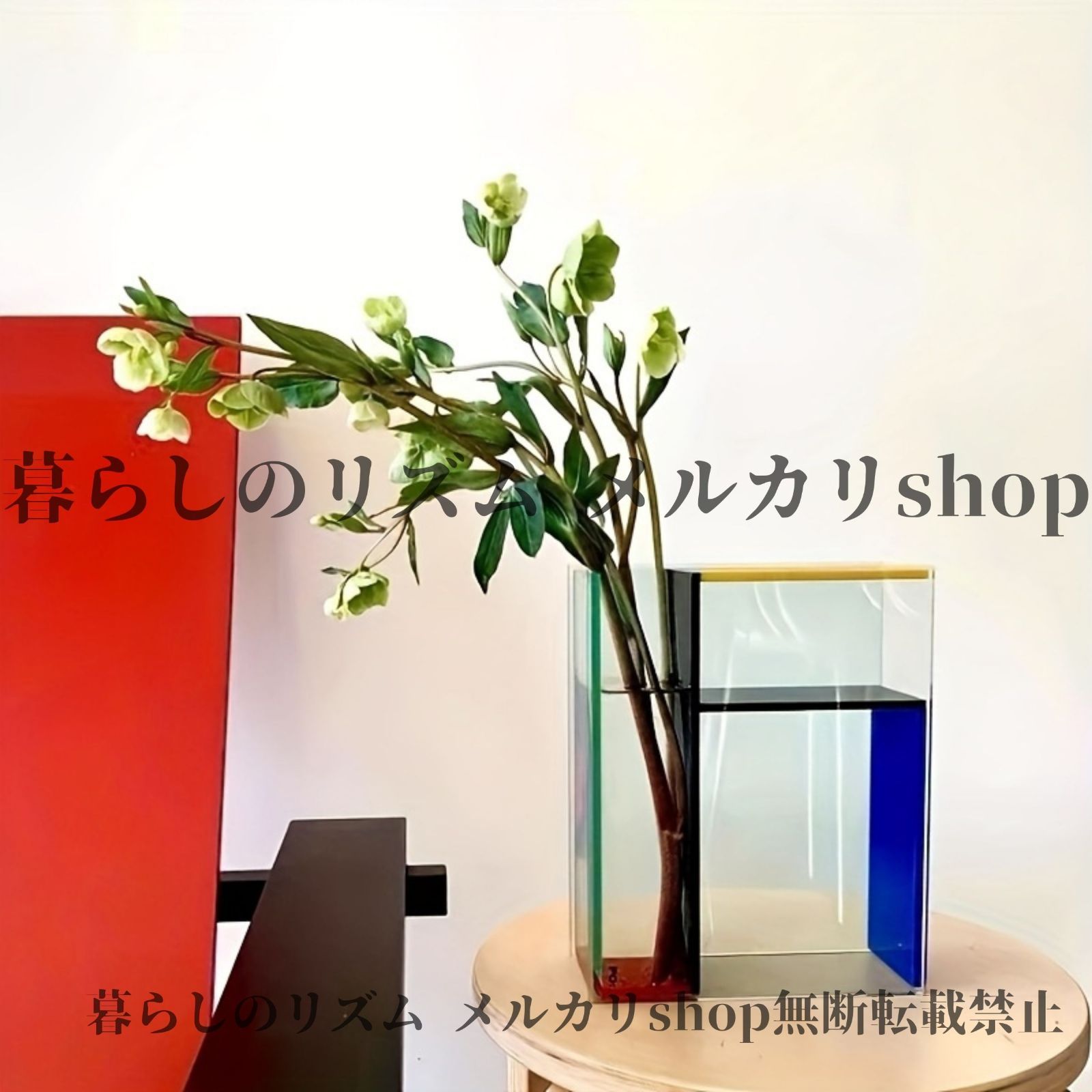 花瓶 花器 フラワーベース モンダ 現代 アクリル花瓶 透明 パネル ホームデコ 部屋デコ モダンアート装飾 アート アート好き 芸術 インテリアデザイン プロダクト おしゃれ ギフト 誕生日プレゼント 新築祝い レッド イエロー ブルー