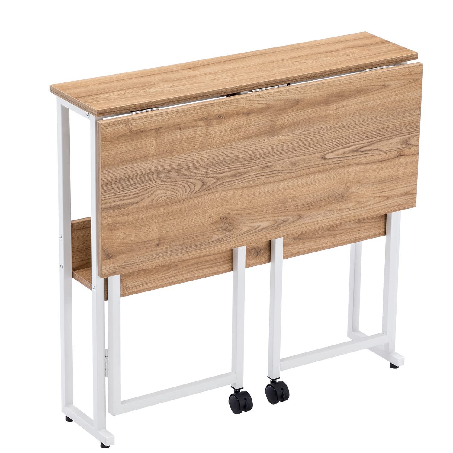 【新着商品】多機能テーブル 机 省スペース コンパクデスク 高さ75cm メラミン加工 奥行53 木製 幅8 モニターアーム取付対応 テレワークデスク ナチュラルウォルナット白 折りたたみデスク SL