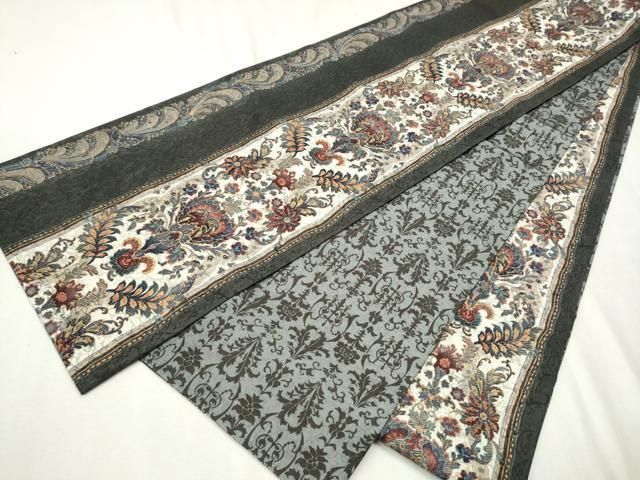 平和屋着物○両面 全通柄袋帯 ふくれ織 更紗吉祥花文 金彩 正絹 逸品