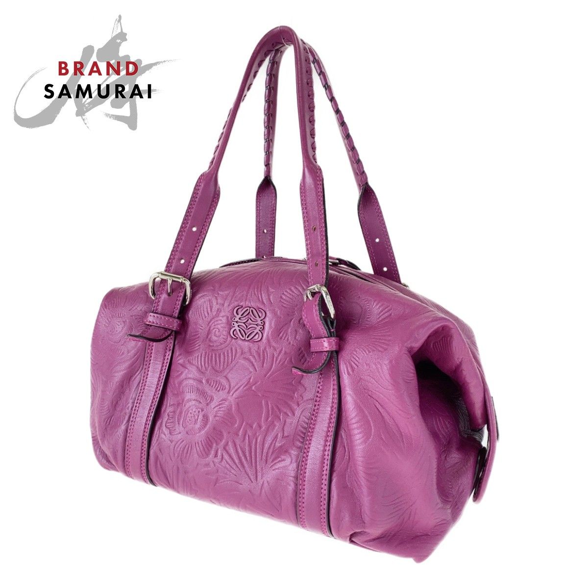 LOEWE ロエベ クルス ハンドバッグ レザー パープル ピンク シルバー  