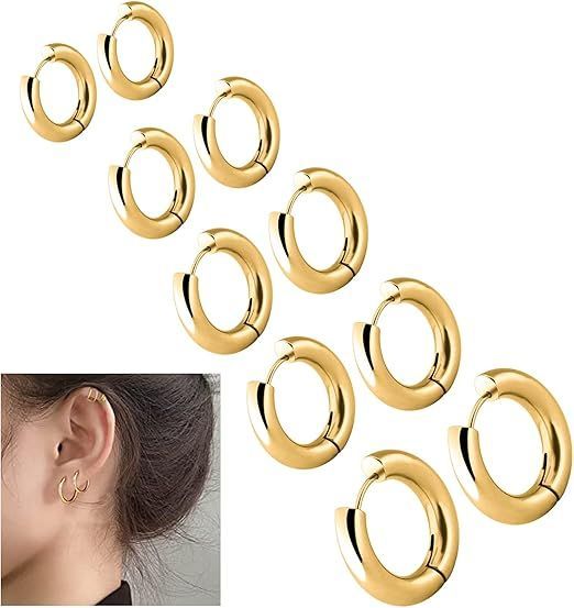 【在庫処分】[Doyime] フープピアス【5ペア】 メンズ レディース ピアス 両耳用 リングピアス 金属アレルギー対応 人気 エレガント アクセサリー サージカルステンレス 男女兼用 ゴールド （