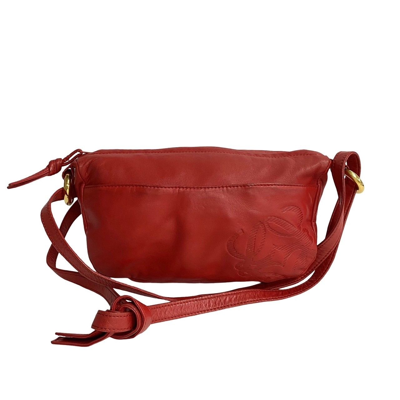 極 美品 ロエベ ヴィンテージ レザー ショルダーバッグ ポシェット LOEWE 極 美品 希少品 ロエベ ヴィンテージ アナグラム ロゴ