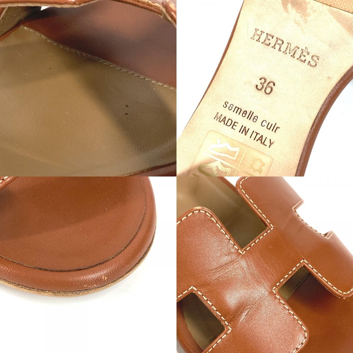 HERMES エルメス サンダル オアジス レザー ゴールド ブラウン