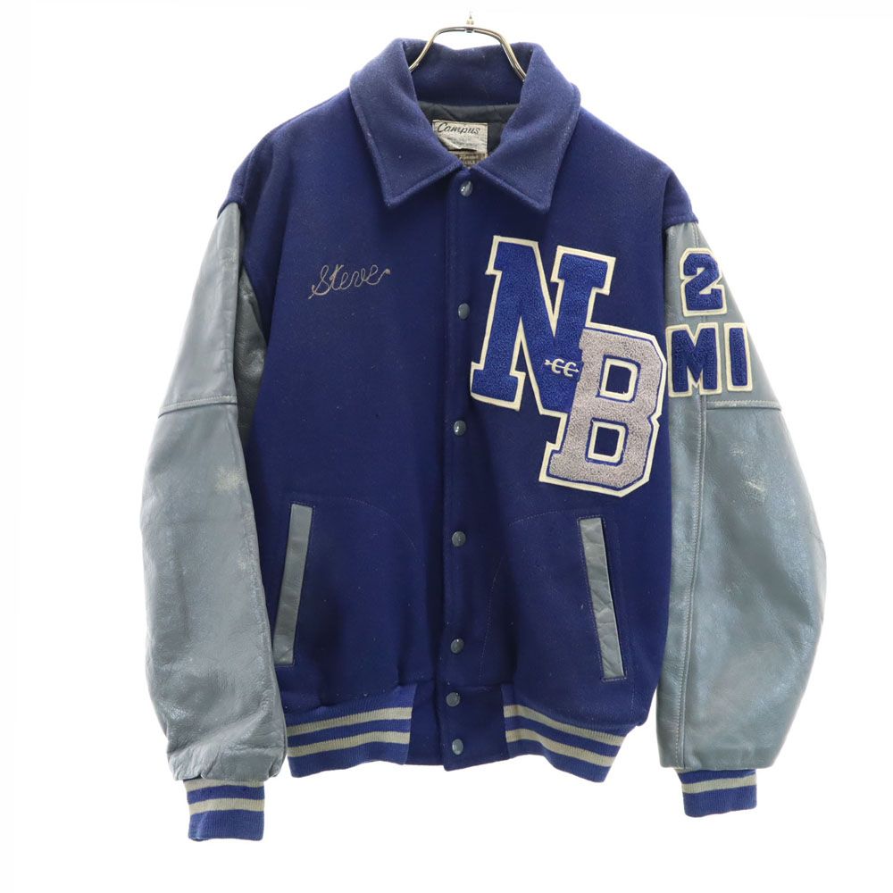 キャンパス 70s ヴィンテージ スタジャン ネイビー系 CAMPUS 袖レザー ブルゾン メンズ キャンパス 70s ヴィンテージ スタジャン ネイビー系 CAMPUS 袖レザー