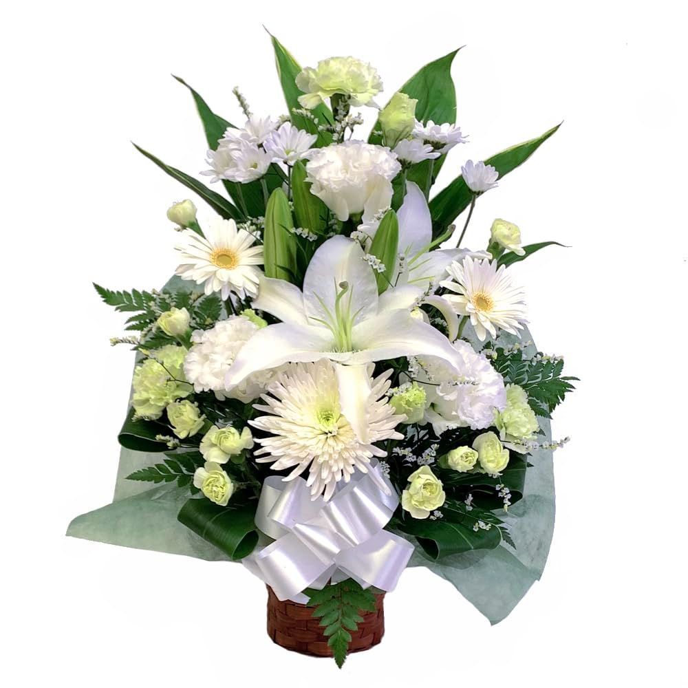 商品 四十九日 白＆グリーン系 トール 弔花 命日 法要 御供 弔事 お花 生花 アレンジメント 花 お供え フラワーファーム