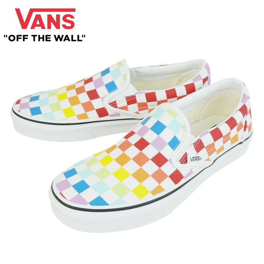 Vans classic slip on clearance checkerboard rainbow