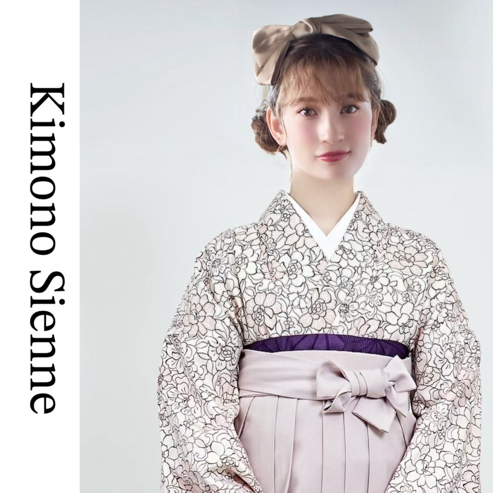 着物ジェンヌ 卒業式袴 袴3点セット ライトベージュ 小花 くすみカラー 