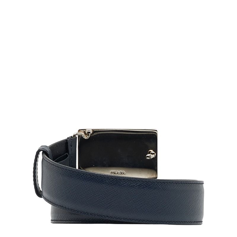 プラダ サフィアーノ バックル ベルト 40/100 ネイビー シルバー