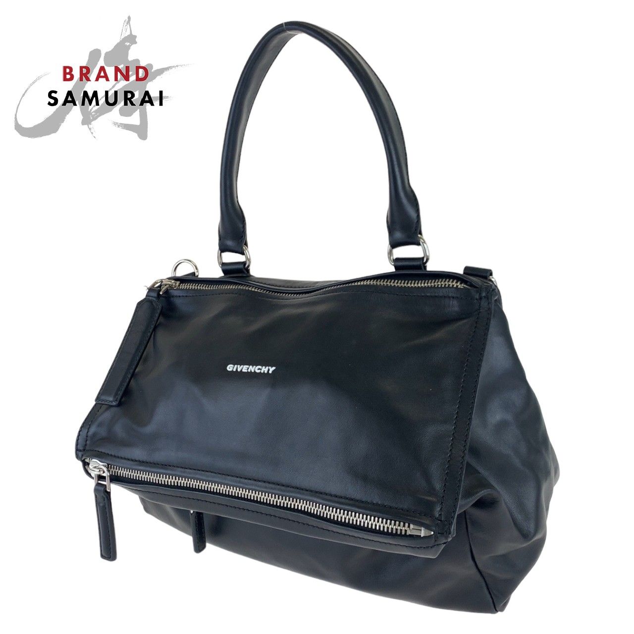 【美品】ジバンシー ハンドバッグ　ブラック Givenchy ジバンシー パンドラ ブラック 黒 シルバー金具 レザー