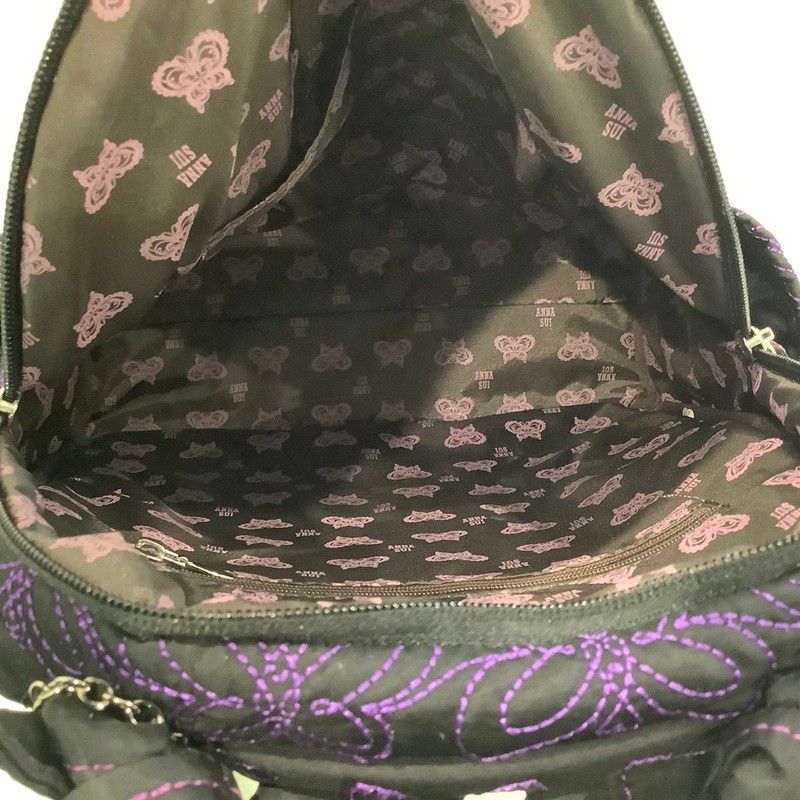 アナスイ（ANNA SUI）リュック バタフライ 刺繍 ブラック×パープル