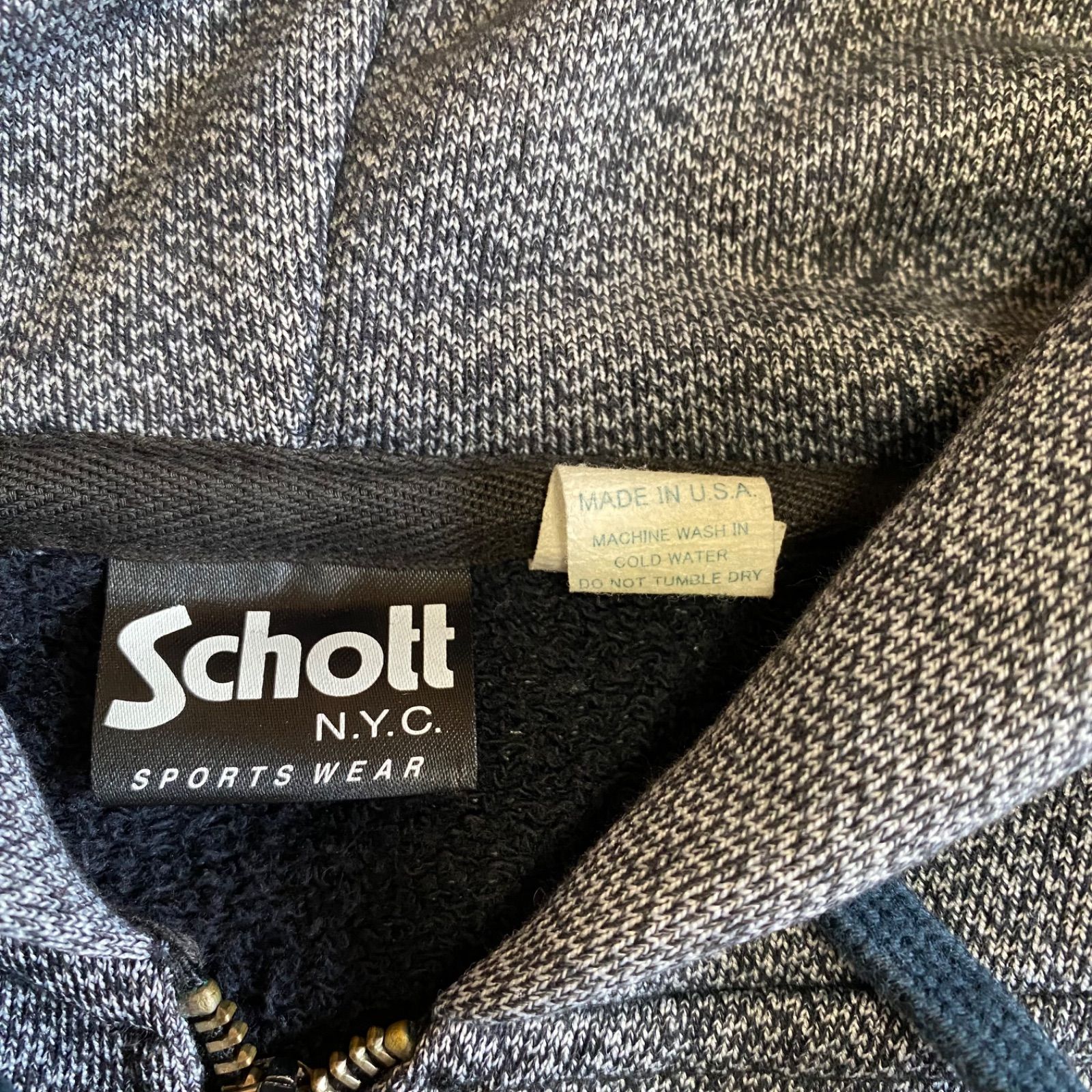 Schott】米国製 ジップアップパーカー グレー 状態良好 サイズM