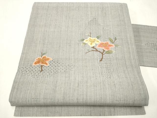 平和屋着物○中国三大刺繍 スワトウ相良刺繍 総刺繍 九寸名古屋帯 紬地