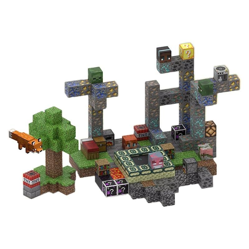 Vexolite マグネットブロック マイクラ風 磁石ブロック 積み木 マグネット 立体パズル 知育玩具 マグネットパズル 小学生 おもちゃ 誕生日 入園 卒園 ギフト クリスマスプレゼント 186PCS 鉱山公園 1