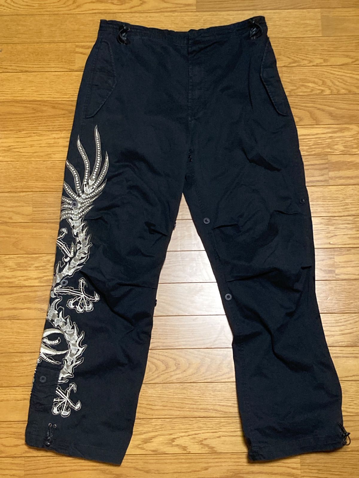 サイズS】maharishi/マハリシ ドラゴン刺繍 スノーパンツ ブラック