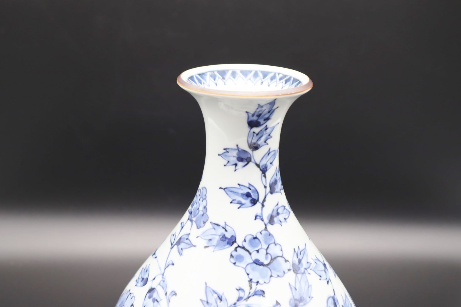 △陶磁器 ｜花瓶 六染付 花生 ｜たち吉 橘吉 共箱｜花唐草紋 染