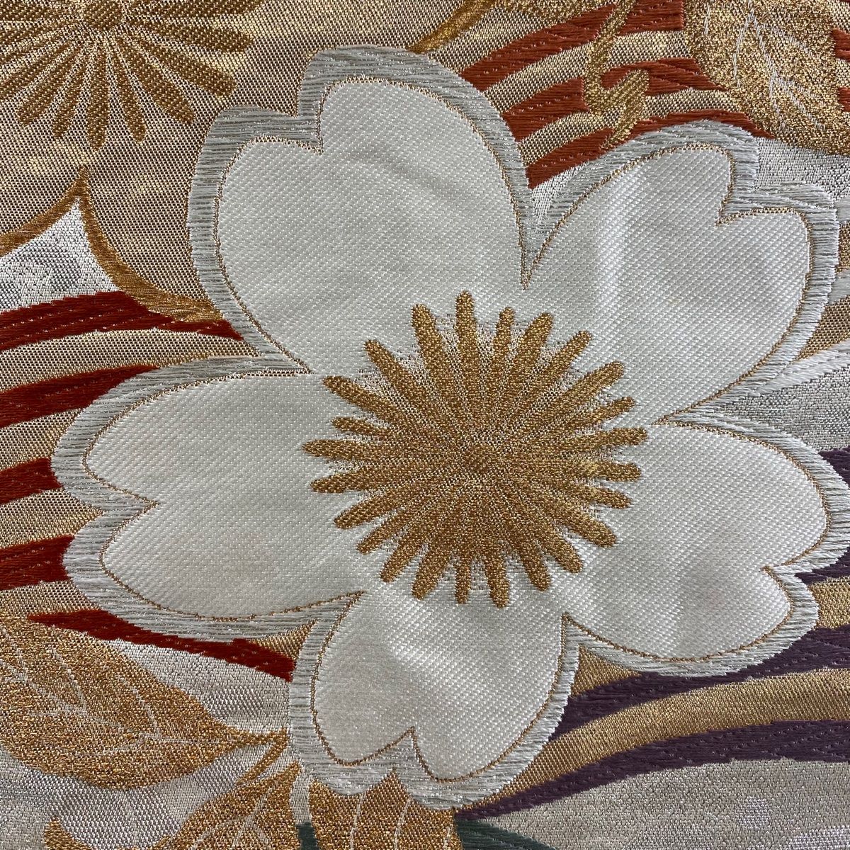 袋帯 秀品 桜 波 箔 唐織 灰白 六通 正絹 【中古】 - メルカリ
