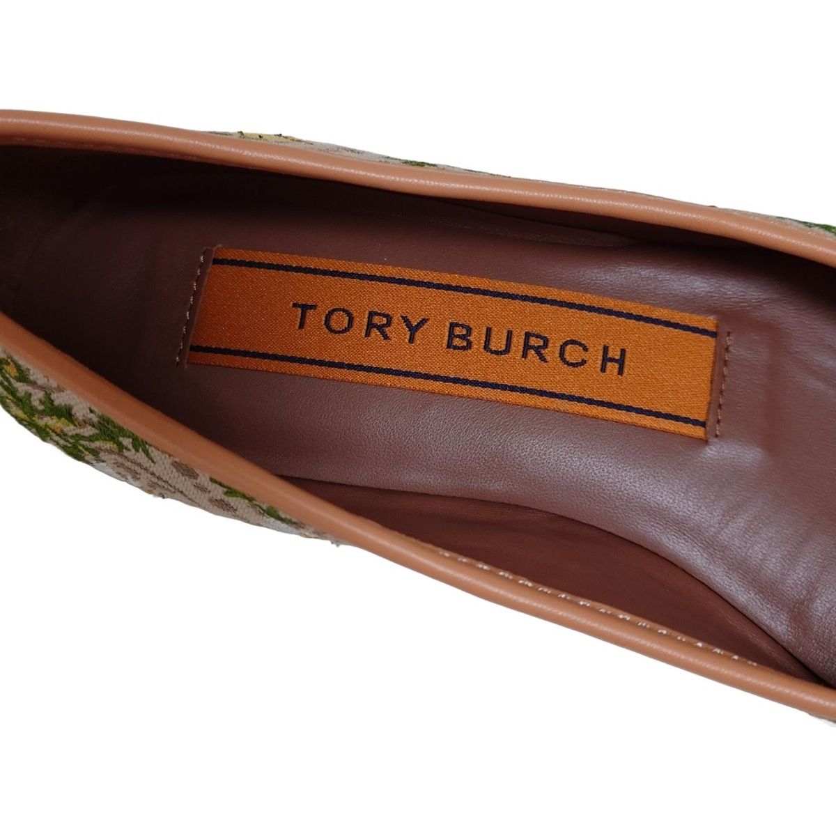 TORY BURCH トリーバーチ フラットシューズ 5.5M レディース - ベージュ×グリーン×マルチ 刺繍 レザー KIN-KAAI_COM