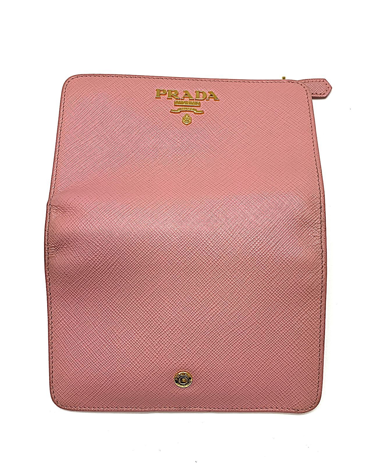 PRADA お財布　ウォレット　サフィアーノ　二つ折り財布　ペオニア 値下げ！PRADA プラダ サフィアーノ ペオニア ピンク Lジップ 二つ折り
