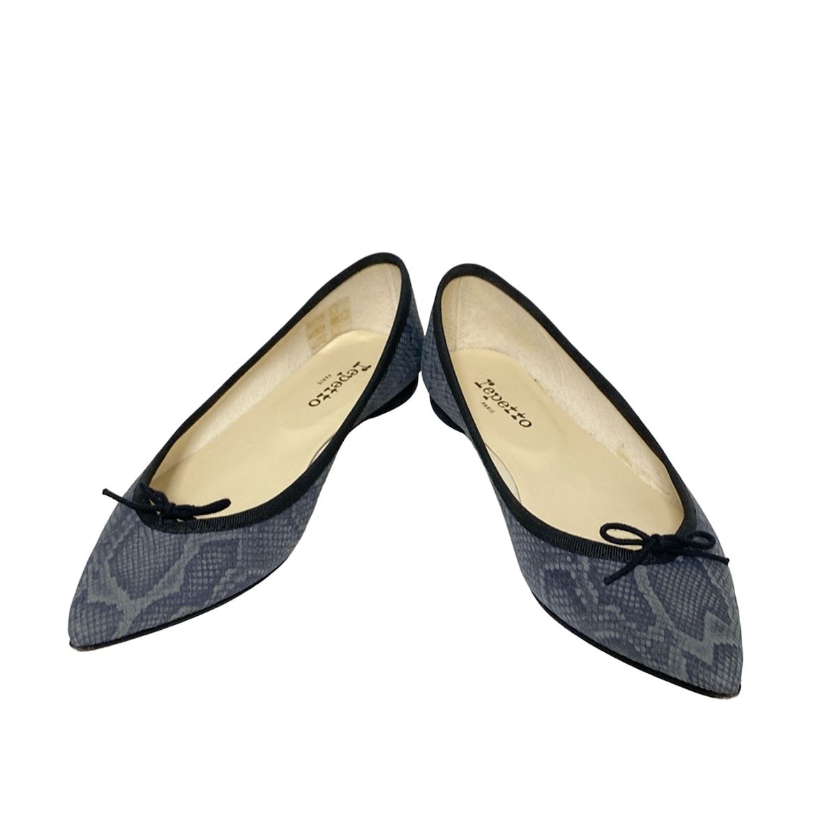 repetto レペット フラットシューズ 38 1|2 レディース - ダークグレー×グレー×黒 パイソン柄|型押し加工|リボン