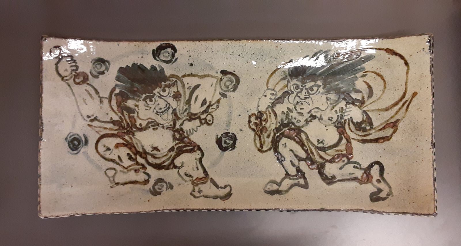 九谷焼 古青窯 風神雷神 20号長角皿 飾り皿 NEXPOTALLINN_EU