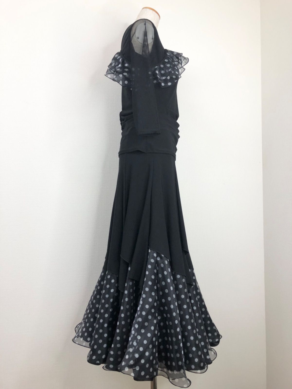 新品》社交ダンス オーガンジーミックス ドット柄 セットアップ