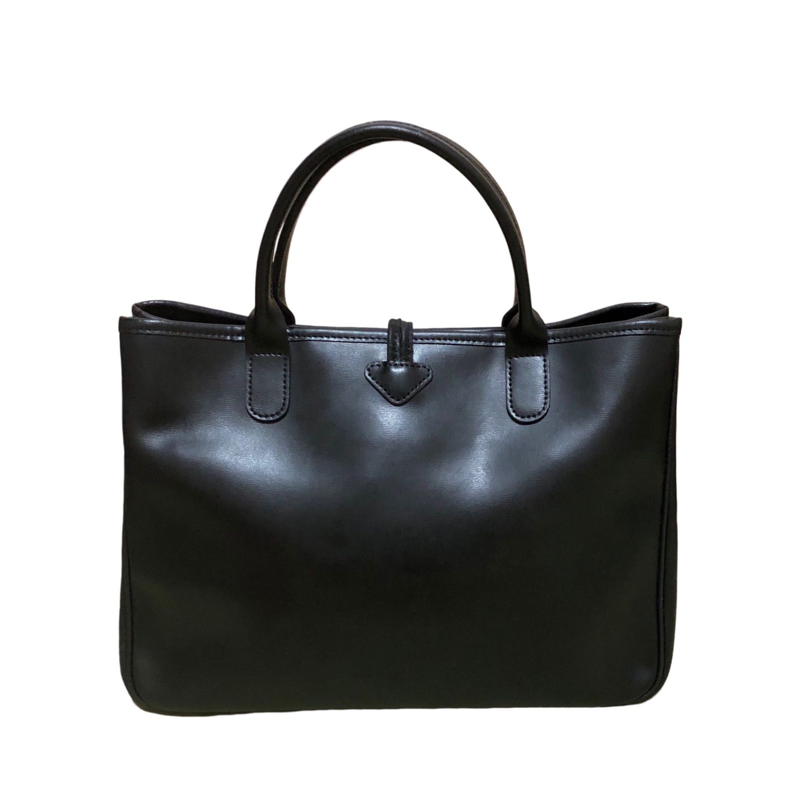 Longchamp ロンシャン オールレザー ロゴ型押し トートバッグ BLACK