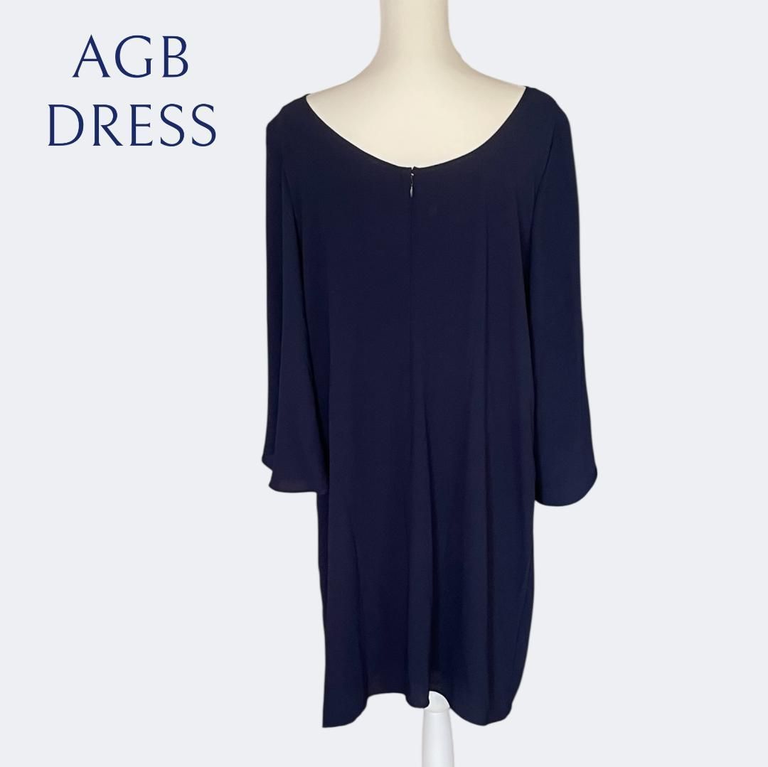 訳あり ◆AGB DRESS ネイビーシフォンフ 袖Aラインワンピース 5L WWW_MORNINGWALKER_COM