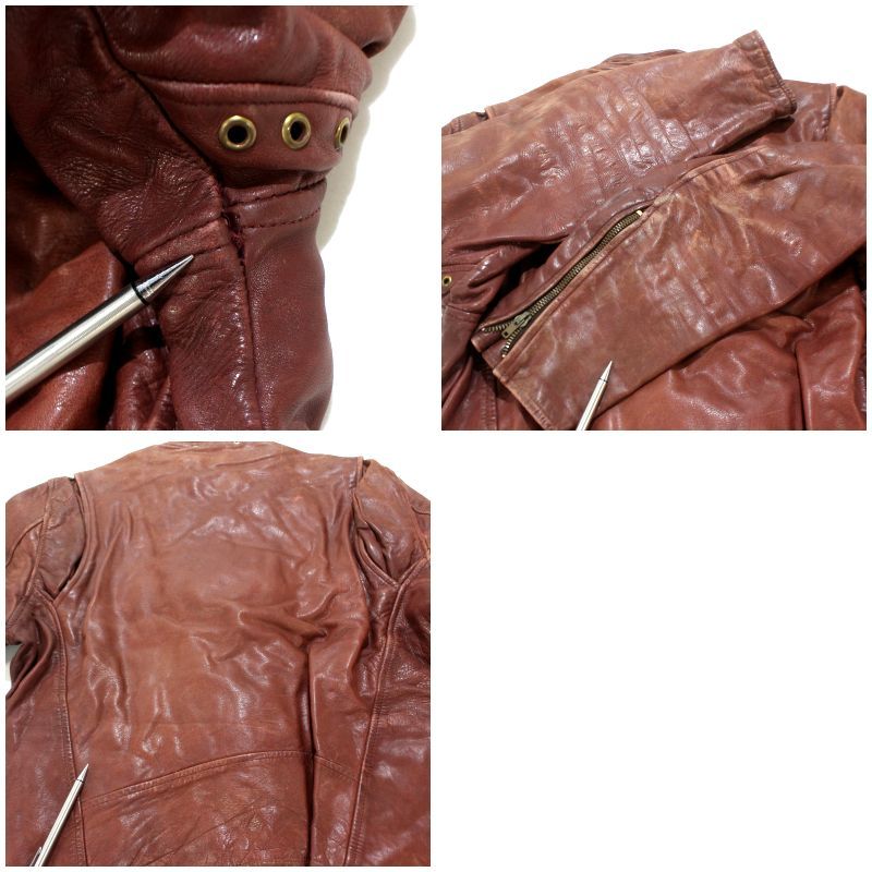 RAW vintage シングルライダースジャケット 70s y2k グランジ グランジy2k ダブルジップ 本革 レザーシングルライダース