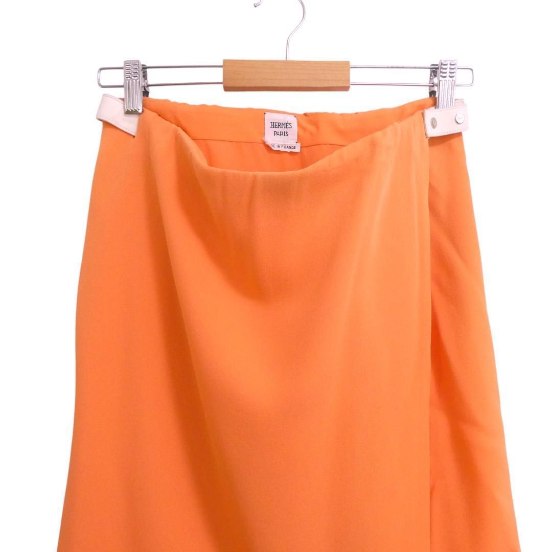 美品 HERMES エルメス サイズ38 羊革 レザーベルト シルク100％ 膝丈