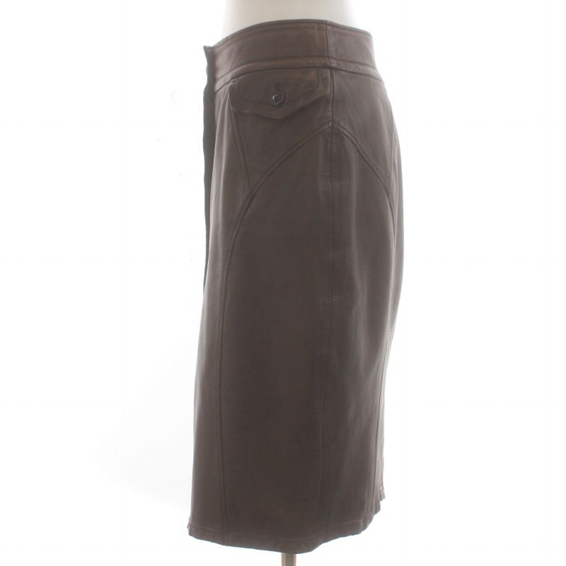 モガ MOGA タイトスカート ひざ丈 シープレザー 羊革 スリット 2 M 茶  