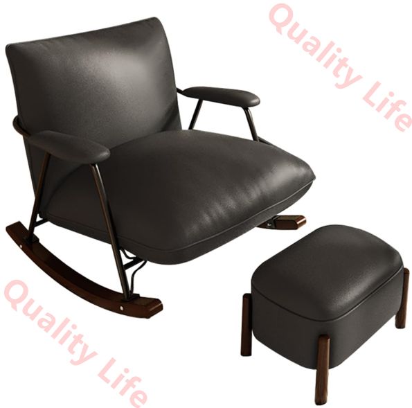 ロッキングチェア リラックスチェア 足置き台付き 揺れる椅子 1人掛け 読書椅子 高反発 バルコニーリラックスチェア 高耐荷重 組み立てが簡単 客間 寝室 家庭用 耐荷重300kg 揺り椅子 屋内 屋外 兼用 通気性よい ブラック-PU 1人掛け 足置き台