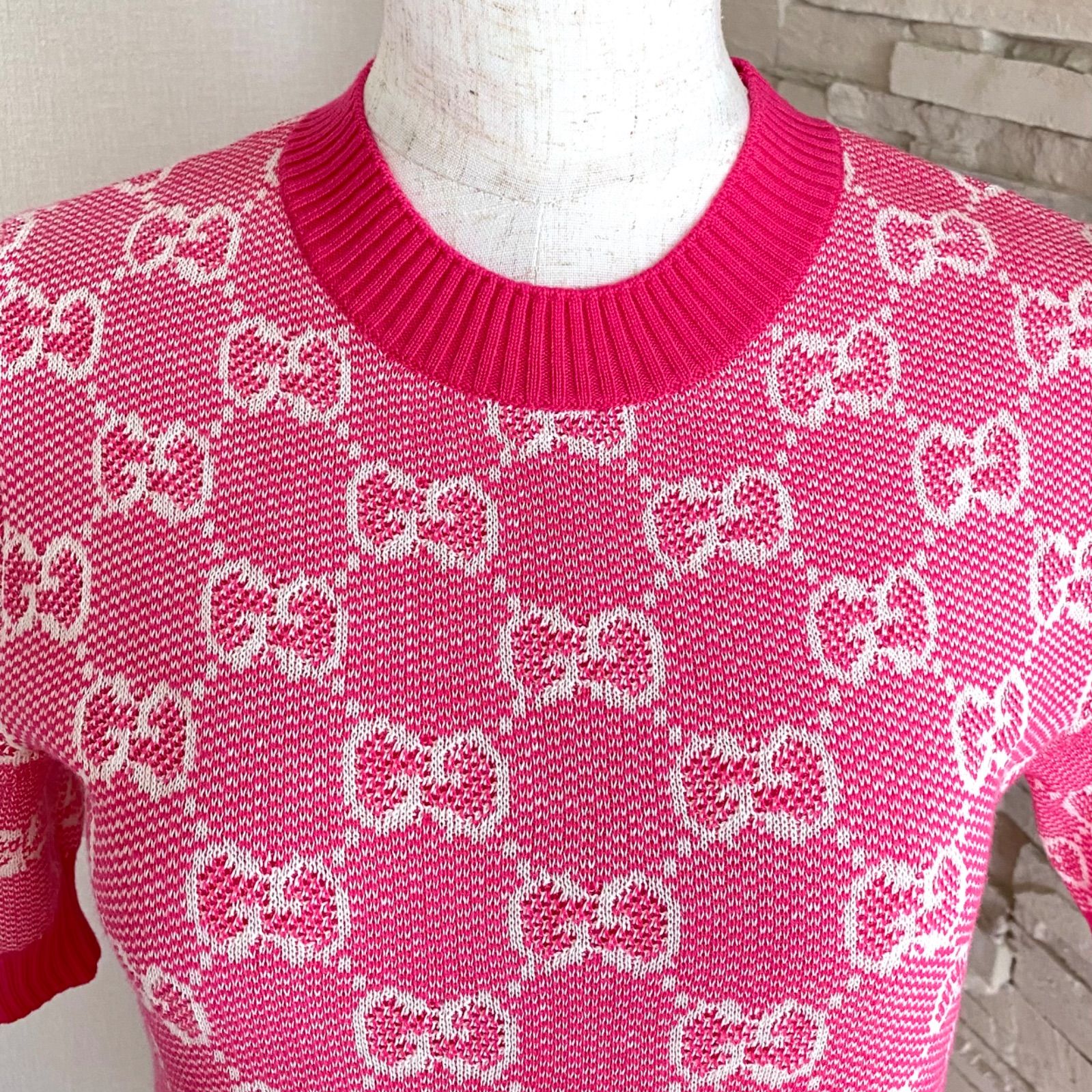 グッチ GG コットンウール ピケ　ニットワンピース XXS レディース ピンク グッチ GG コットンウール ピケニットワンピース XXS レディース ピンク