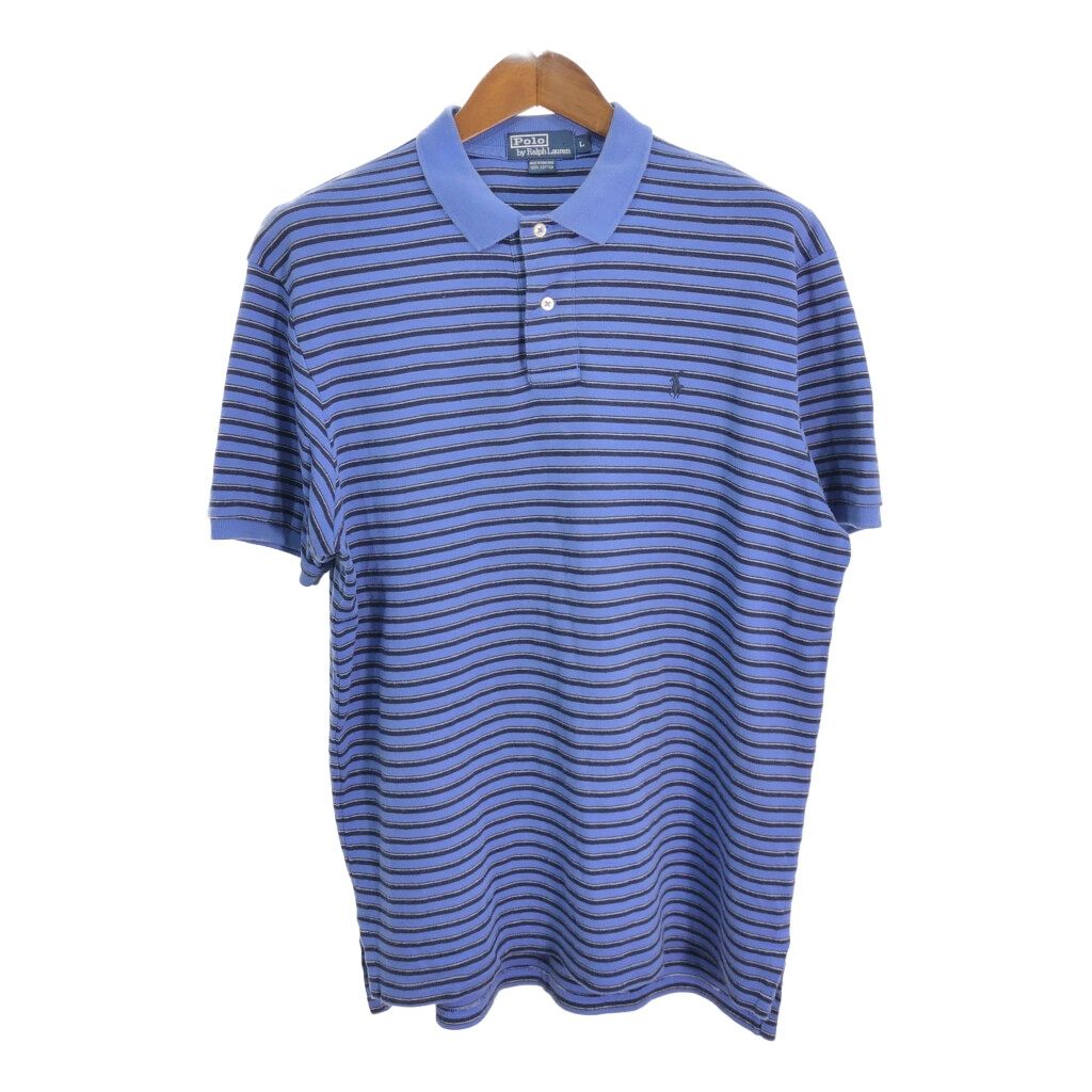 90年代 Polo by Ralph Lauren ポロ ラルフローレン ポロシャツ ボーダー ブルー (メンズ L) 中古 古着 R0352