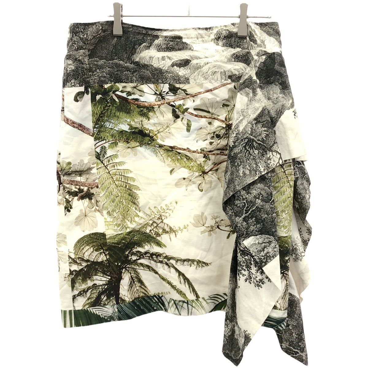 DRIES VAN NOTEN ドリスヴァンノッテン 12SS ボタニカルプリントドレープスカート 71-05-21-05034 ホワイト系 36
