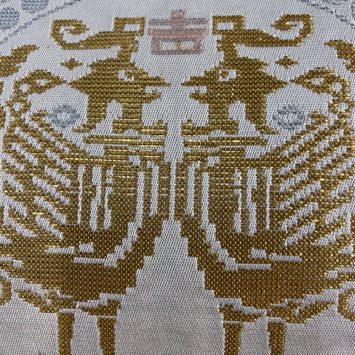 O0574 美品 逸品 希少 龍村平蔵 謹製 正絹 本袋帯 袋帯 逸品 龍村平蔵 落款 本袋 正倉吉鳳文 金糸 箔 クリーム 六