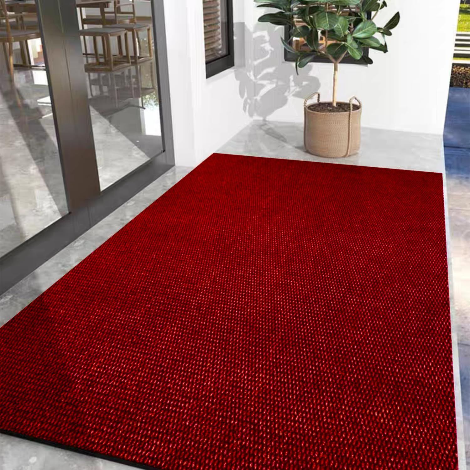 レッド_120cm*150cm 玄関マット キッチンマット屋外 室内 滑り止め 業務用 無地 大判 マット シンプル 泥落とし 足ふきマット（レッド120*150）