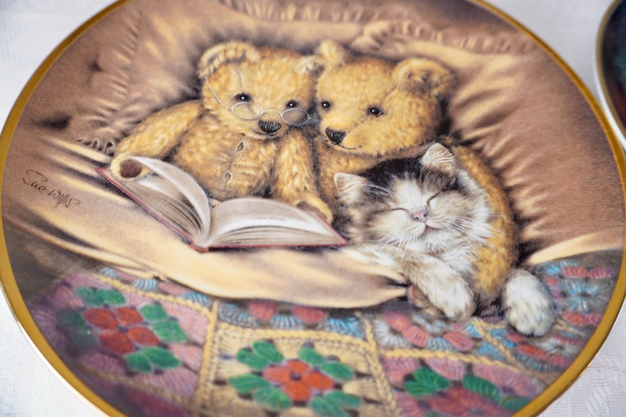 Franklin Mint テディベア 猫 絵皿 2枚セット プレート