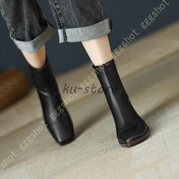 ショートブーツ ブーツ レディース バックジップ 本革 エンジニアブーツ 黒 太ヒール チャンキーヒール アンクルブーツ ハイヒール 太ヒール 防滑 疲れない ショートブーツ ブーツ レディース バックジップ 本革 エンジニア