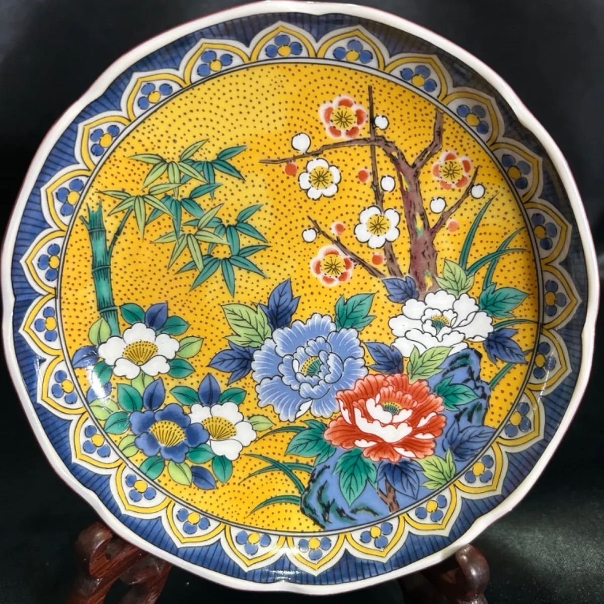 九谷焼 青手 絵皿 鳥と花模様 昭和中期 | Antique Nanae