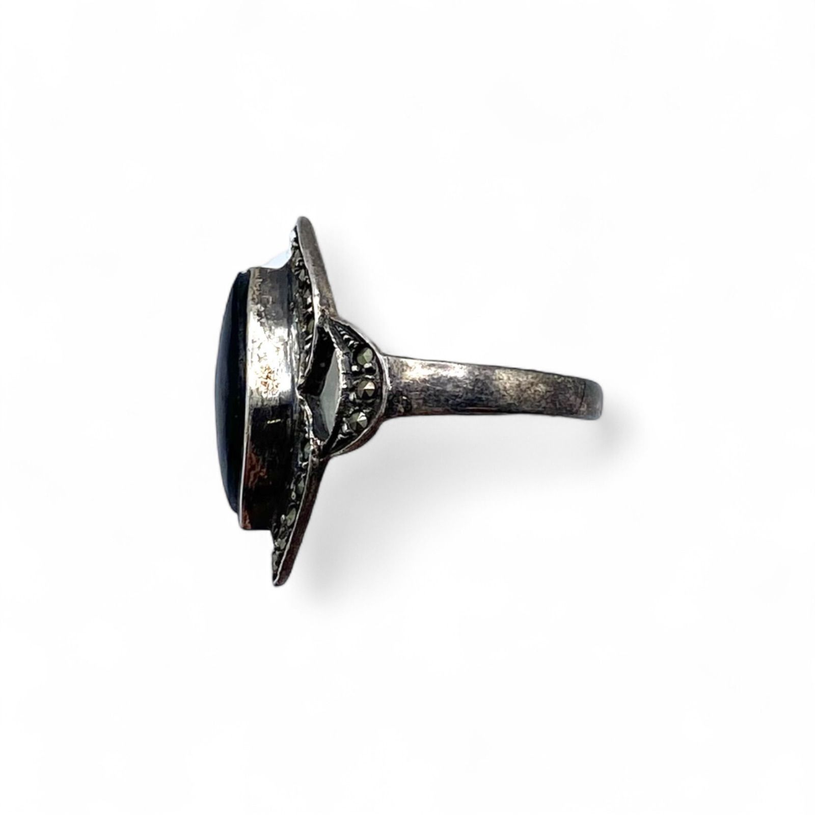 漆黒の美】 ブラックオニキス Silver 925 刻印 90s Vintage Ring 