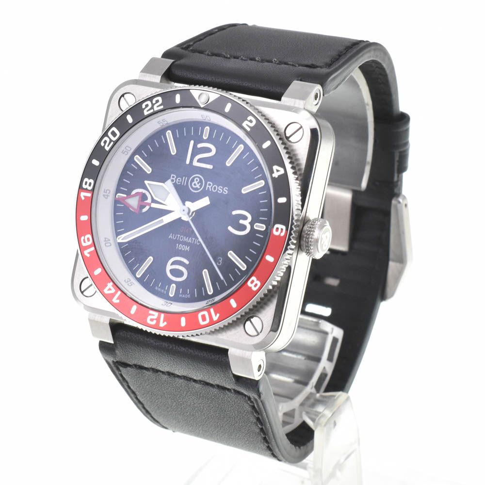 ベル＆ロス Bell＆Ross BR 0393 BL ST SCA 03 GMT BLACK SS ラバー 自動巻き メンズ 箱 保証書付き J 142682