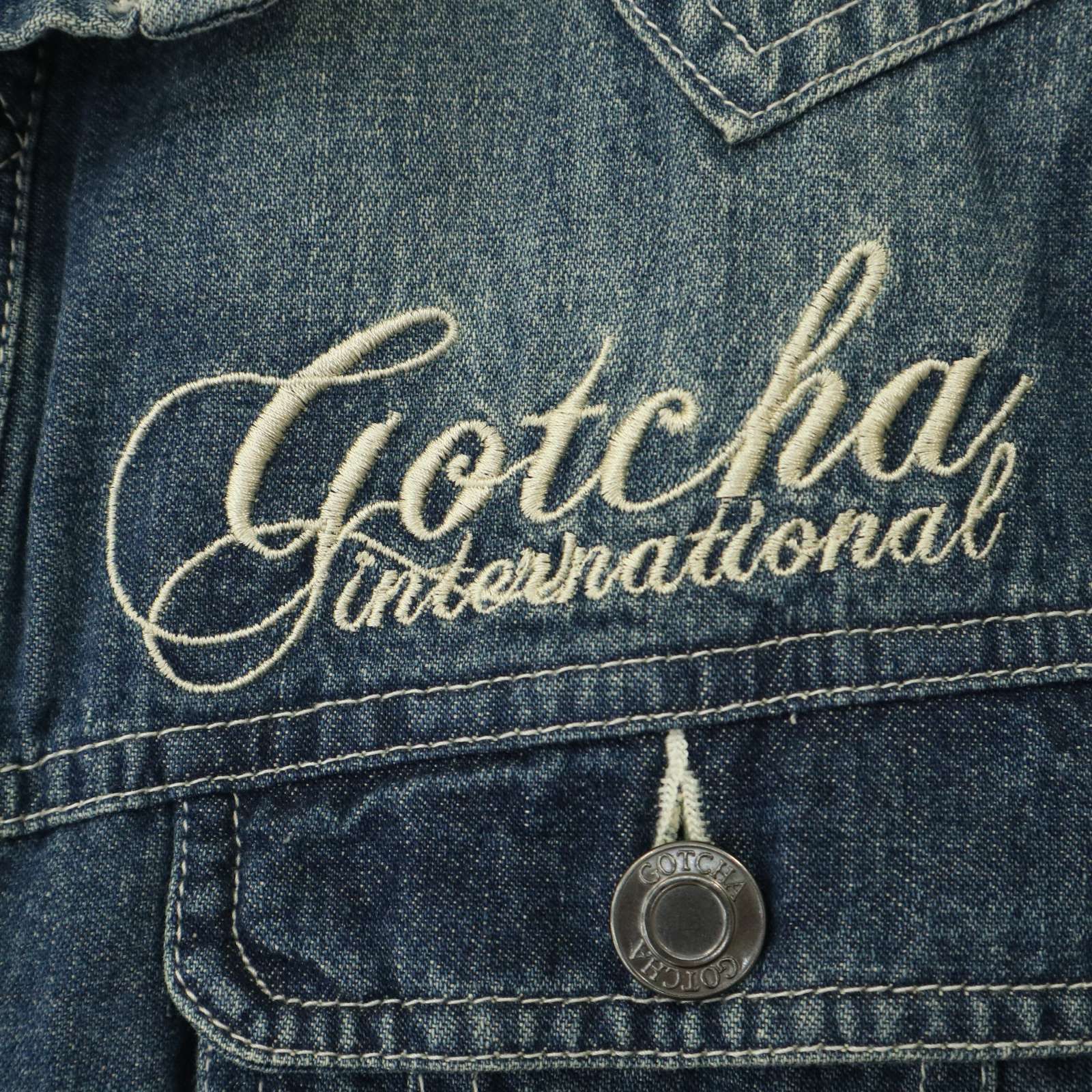 GOTCHA ガッチャ 春夏 ロゴ刺繍☆ USED加工 7分袖 デニム ジャケット 