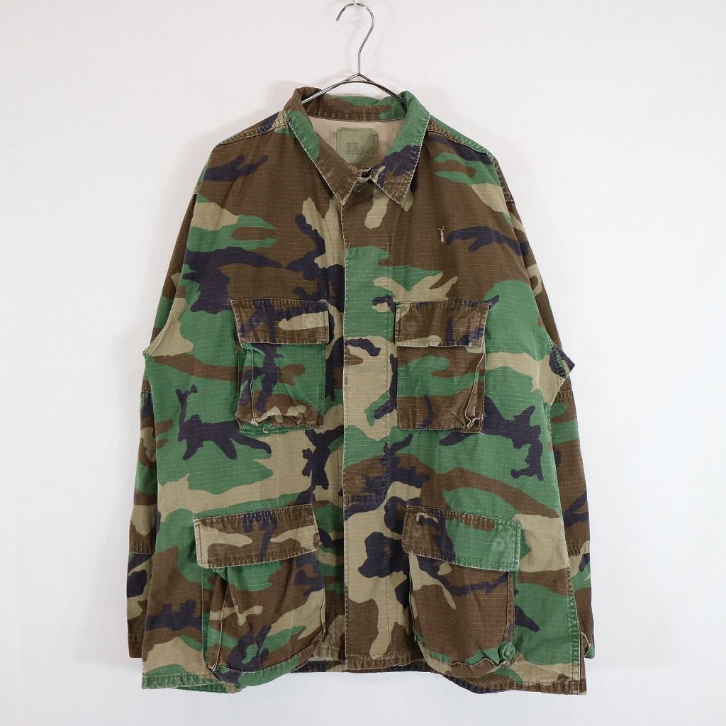 SALE/ 80年代  米軍実物 U.S.ARMY BDUジャケット ミリタリー リップストップ ウッドランドカモ (メンズ LARGE-REGULAR) 中古 古着 N8212
