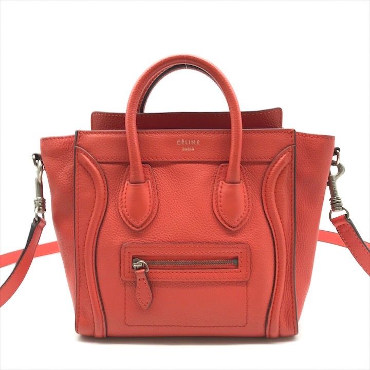 美品 CELINE セリーヌ ラゲージ 2WAY ハンド ショルダー バッグ オレンジ レザー レディース k4005